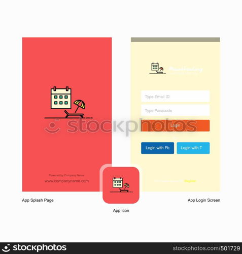 Company Beach Splash Screen and Login Page design with Logo template. Mobile Online Business Template