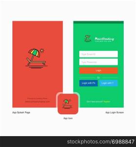 Company Beach Splash Screen and Login Page design with Logo template. Mobile Online Business Template
