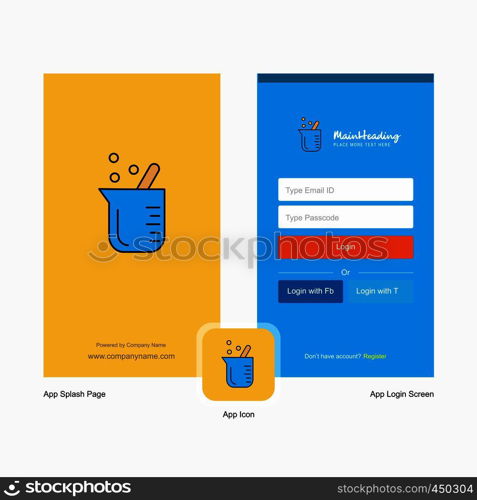 Company Beaker Splash Screen and Login Page design with Logo template. Mobile Online Business Template