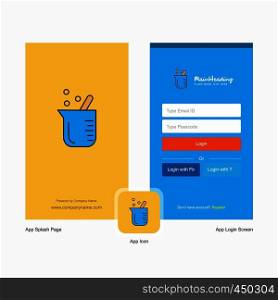 Company Beaker Splash Screen and Login Page design with Logo template. Mobile Online Business Template