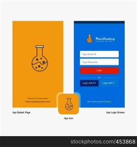 Company Beaker Splash Screen and Login Page design with Logo template. Mobile Online Business Template