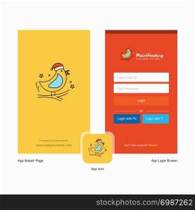 Company Bird Splash Screen and Login Page design with Logo template. Mobile Online Business Template