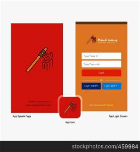 Company Bloody axe Splash Screen and Login Page design with Logo template. Mobile Online Business Template