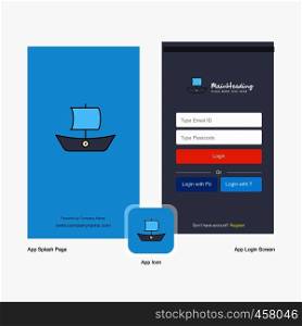 Company Boat Splash Screen and Login Page design with Logo template. Mobile Online Business Template