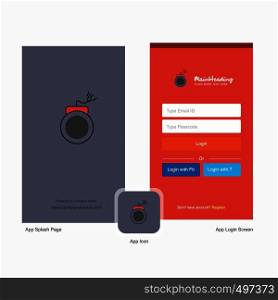 Company Bomb Splash Screen and Login Page design with Logo template. Mobile Online Business Template