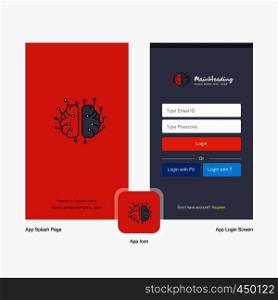 Company Brain processor Splash Screen and Login Page design with Logo template. Mobile Online Business Template