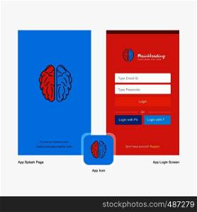Company Brain Splash Screen and Login Page design with Logo template. Mobile Online Business Template