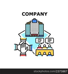 Company Brand Vector Icon Concept. Company Brand And Development, Business Meeting For Developing Strategy And Marketing, Teamwork And Manager Employee Work. Trademark Presentation Color Illustration. Company Brand Vector Concept Color Illustration