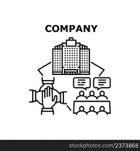 Company Brand Vector Icon Concept. Company Brand And Development, Business Meeting For Developing Strategy And Marketing, Teamwork And Manager Employee Work. Trademark Presentation Black Illustration. Company Brand Vector Concept Black Illustration