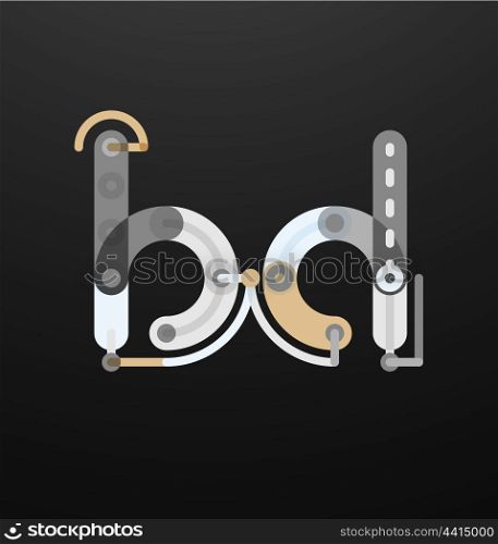 Company branding logo of initial letters. Company branding logo of initial letters on black. Flat cartoon industrial wire or tube design of ABC typeface