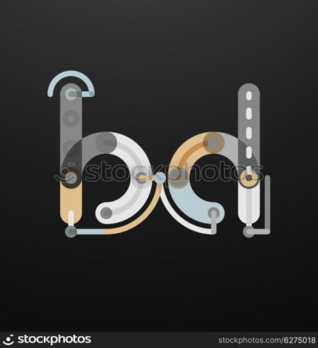 Company branding logo of initial letters. Company branding logo of initial letters on black. Flat cartoon industrial wire or tube design of ABC typeface