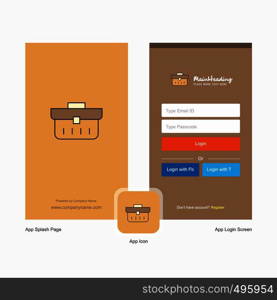 Company Breifcase Splash Screen and Login Page design with Logo template. Mobile Online Business Template