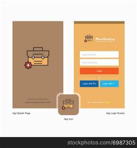 Company Breifcase Splash Screen and Login Page design with Logo template. Mobile Online Business Template