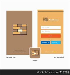 Company Bricks wall Splash Screen and Login Page design with Logo template. Mobile Online Business Template