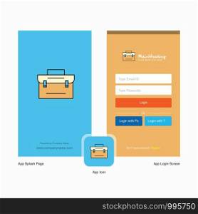 Company Briefcase Splash Screen and Login Page design with Logo template. Mobile Online Business Template