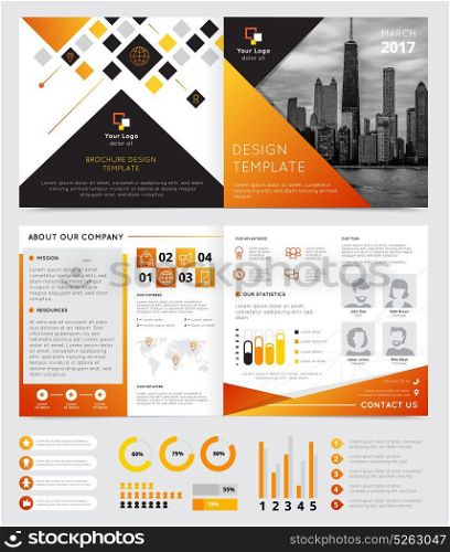 Company Brochure Design. Company brochure design with progress symbols flat isolated vector illustration