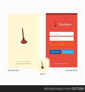 Company Broom Splash Screen and Login Page design with Logo template. Mobile Online Business Template