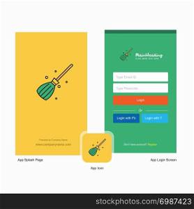 Company Broom Splash Screen and Login Page design with Logo template. Mobile Online Business Template