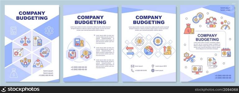 Company budgeting brochure template. Financial projection. Booklet print design with linear icons. Vector layouts for presentation, annual reports, ads. Arial-Black, Myriad Pro-Regular fonts used. Company budgeting brochure template