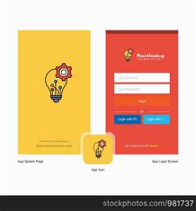 Company Bulb setting Splash Screen and Login Page design with Logo template. Mobile Online Business Template