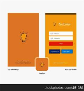 Company Bulb Splash Screen and Login Page design with Logo template. Mobile Online Business Template