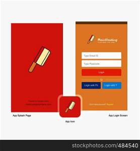 Company Butcher knife Splash Screen and Login Page design with Logo template. Mobile Online Business Template