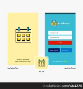 Company Calendar Splash Screen and Login Page design with Logo template. Mobile Online Business Template