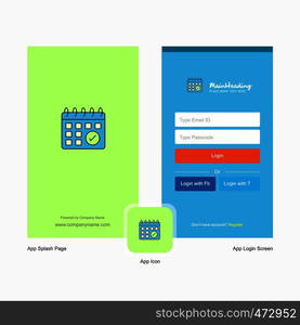 Company Calendar Splash Screen and Login Page design with Logo template. Mobile Online Business Template