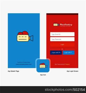 Company Camcoder Splash Screen and Login Page design with Logo template. Mobile Online Business Template