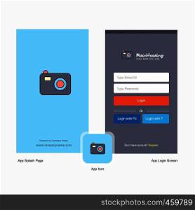 Company Camera Splash Screen and Login Page design with Logo template. Mobile Online Business Template