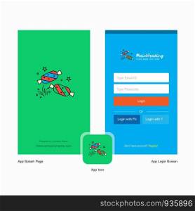 Company Candies Splash Screen and Login Page design with Logo template. Mobile Online Business Template