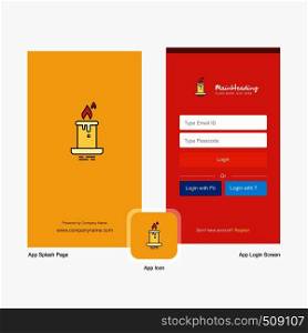Company Candle Splash Screen and Login Page design with Logo template. Mobile Online Business Template