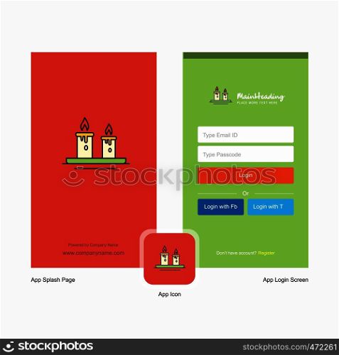 Company Candles Splash Screen and Login Page design with Logo template. Mobile Online Business Template