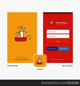 Company Candles Splash Screen and Login Page design with Logo template. Mobile Online Business Template