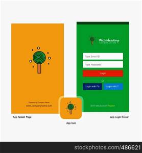 Company Candy Splash Screen and Login Page design with Logo template. Mobile Online Business Template