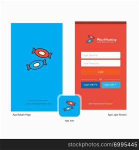 Company Candy Splash Screen and Login Page design with Logo template. Mobile Online Business Template