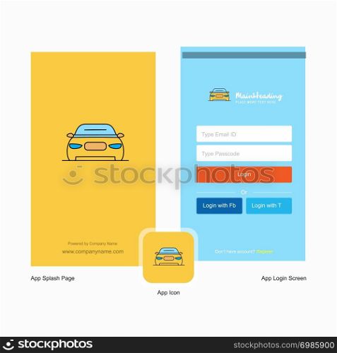 Company Car Splash Screen and Login Page design with Logo template. Mobile Online Business Template