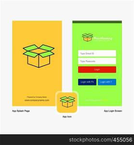 Company Carton Splash Screen and Login Page design with Logo template. Mobile Online Business Template