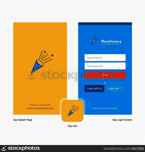 Company Celebration pop Splash Screen and Login Page design with Logo template. Mobile Online Business Template