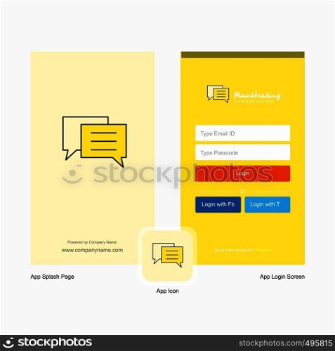 Company Chat bubble Splash Screen and Login Page design with Logo template. Mobile Online Business Template