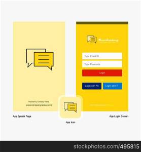 Company Chat bubble Splash Screen and Login Page design with Logo template. Mobile Online Business Template