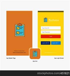Company Check list Splash Screen and Login Page design with Logo template. Mobile Online Business Template