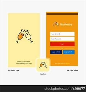 Company Cheers Splash Screen and Login Page design with Logo template. Mobile Online Business Template