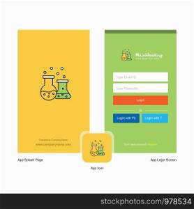 Company Chemical flask Splash Screen and Login Page design with Logo template. Mobile Online Business Template