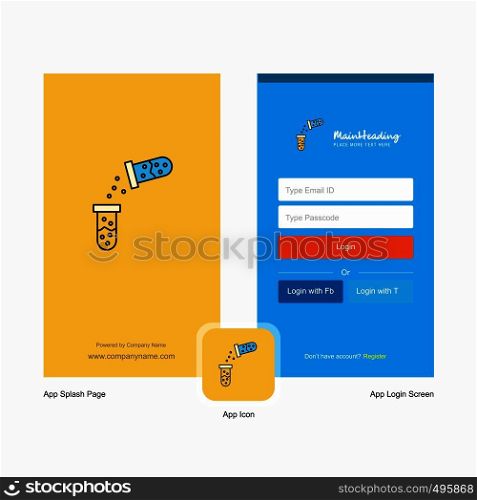 Company Chemical reaction Splash Screen and Login Page design with Logo template. Mobile Online Business Template
