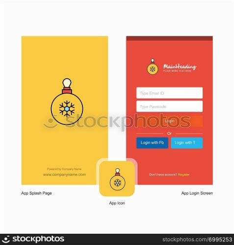 Company Christmas balls Splash Screen and Login Page design with Logo template. Mobile Online Business Template