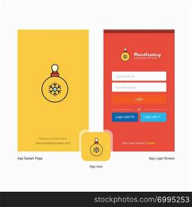 Company Christmas balls Splash Screen and Login Page design with Logo template. Mobile Online Business Template
