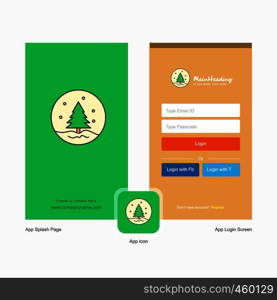 Company Christmas tree Splash Screen and Login Page design with Logo template. Mobile Online Business Template