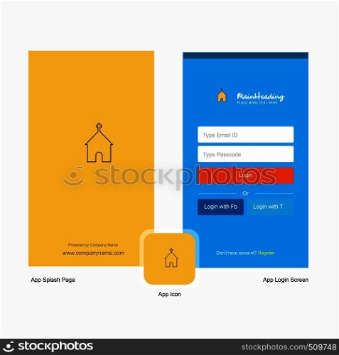Company Church Splash Screen and Login Page design with Logo template. Mobile Online Business Template
