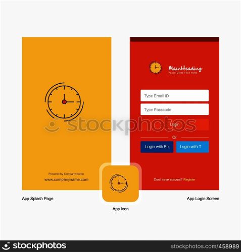 Company Clock Splash Screen and Login Page design with Logo template. Mobile Online Business Template